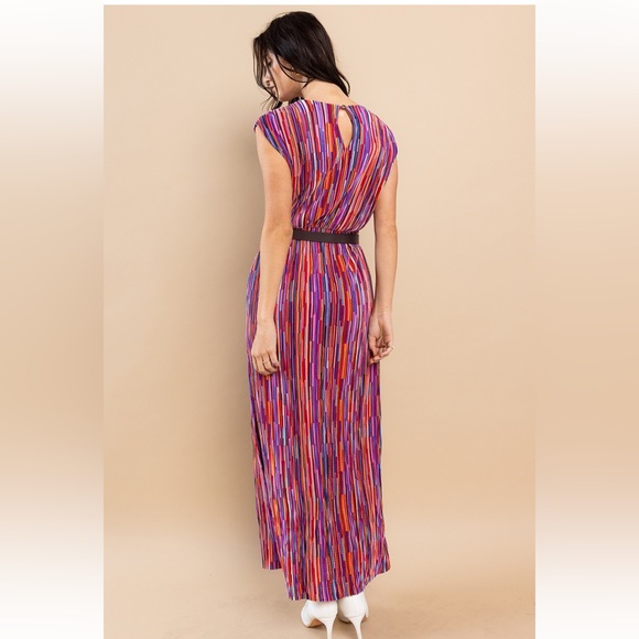 22 Boho Multi Color Rib Pleating Detailed Dress - Picture 5 of 6